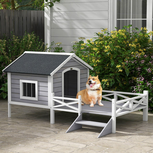 PawHut Small/Medium Dog House with Porch, Grey