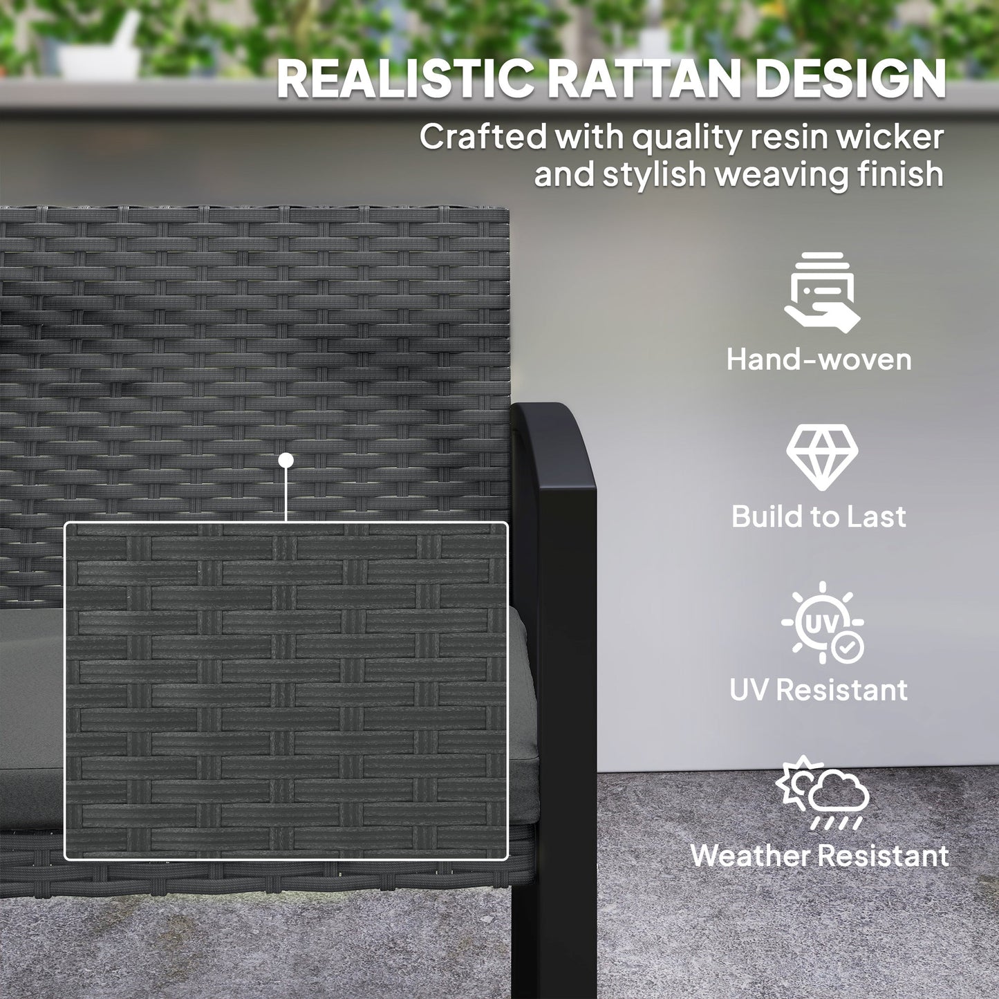 Outsunny Two-Seater Rattan Garden Bench - Grey/Black