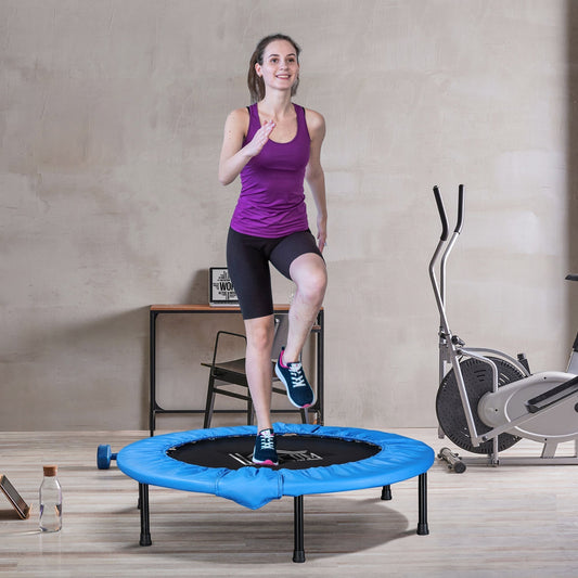 HOMCOM a101 Mini Fitness Trampoline Home Gym Yoga Exercise Rebounder Indoor Outdoor Jumper with Safety Pad, Support Up to 100 KG, Blue and Black