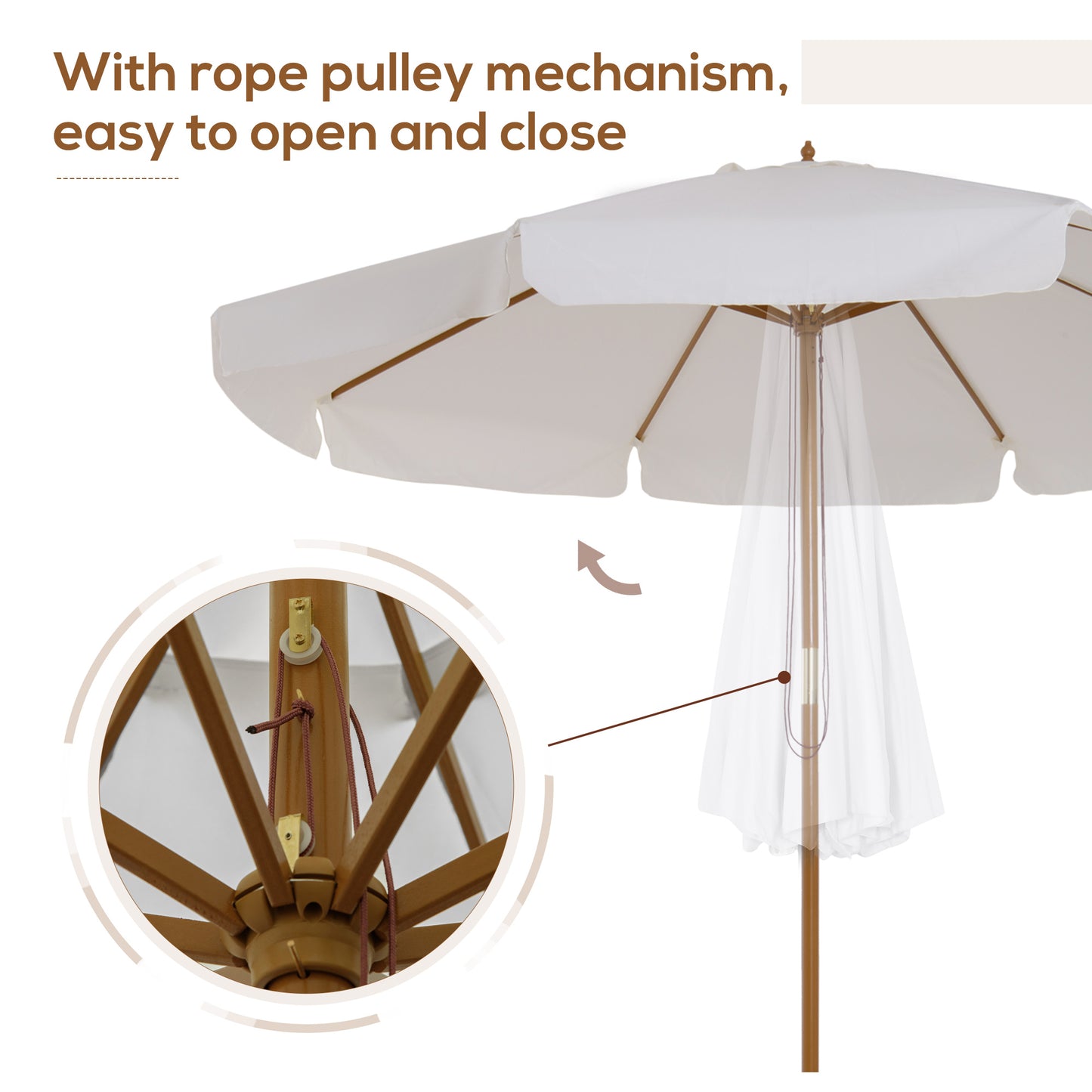 Outsunny 3.3m Elegant Wooden Parasol - Cream