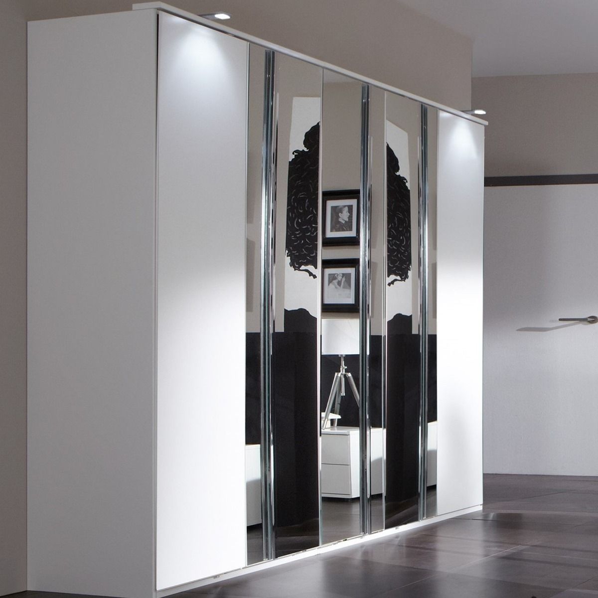 Sliding Wardrobe ADDIS 5 Door Mirrored Wardrobe White 225cm