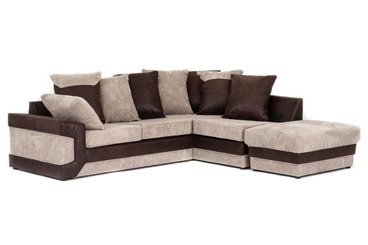 Denzel Jumbo Cord Fabric Corner Sofa - Brown and Beige
