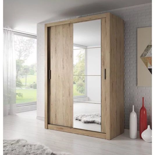 Zakhar 2 Door Sliding Wardrobe 120cm - Black, White, Grey or Oak