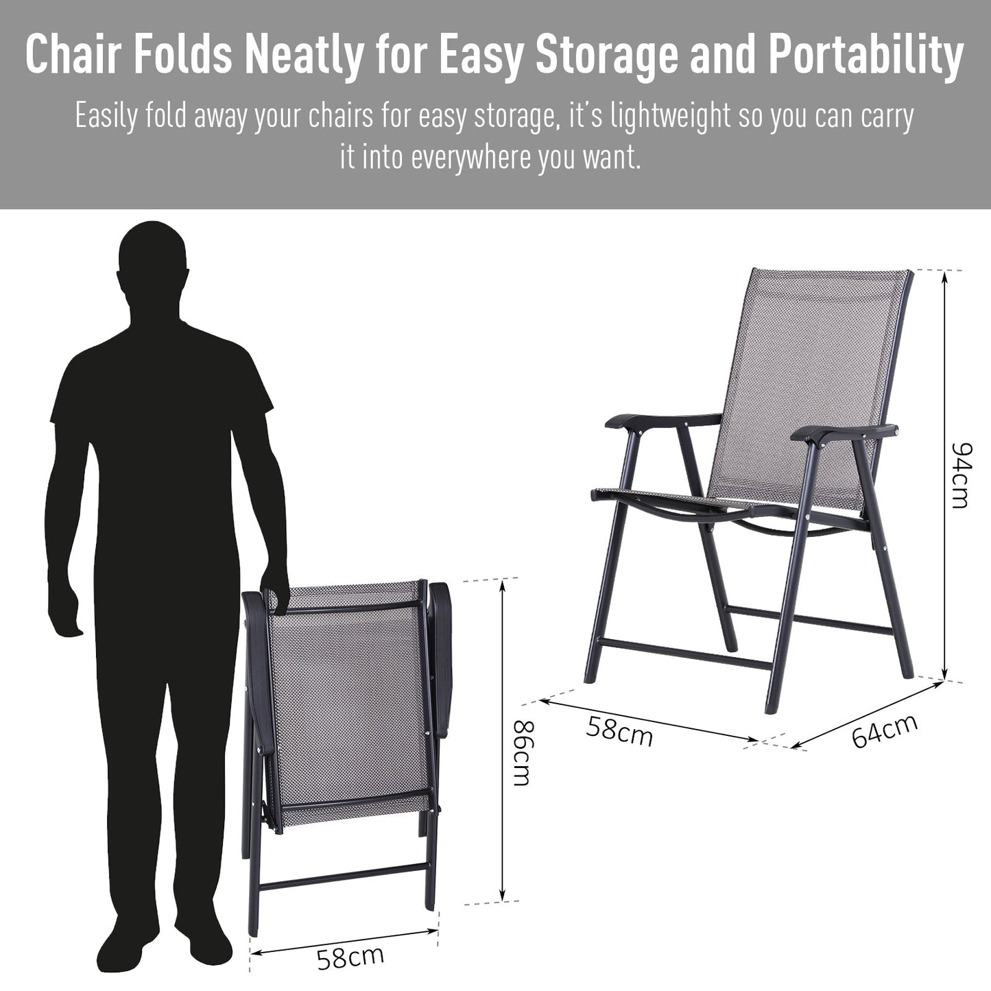 Outsunny Set of Six Folding Garden Chairs - Grey