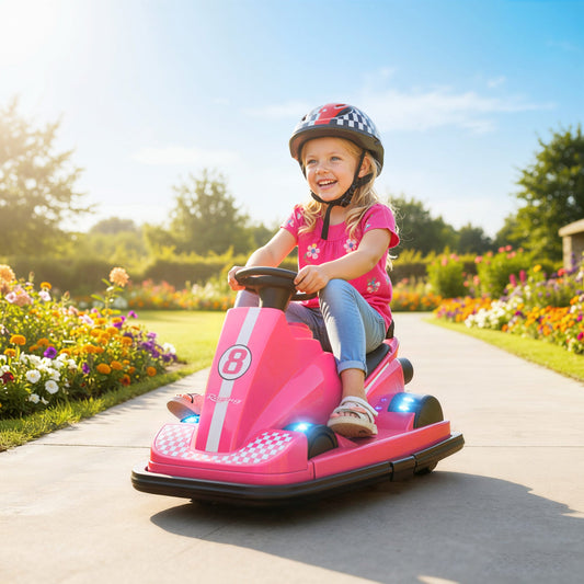 AIYAPLAY Kids Bumper Car, 360° Rotation Spin Electric Waltzer Car with LED Lights, Music for Ages 3-8 Years Old, Pink