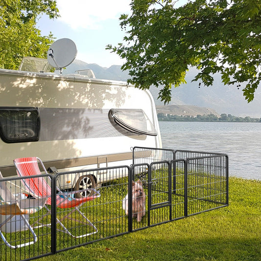 8 Panel 60cm/80cm Height Pen Fence with Lock and Large Door-Black-60 cm