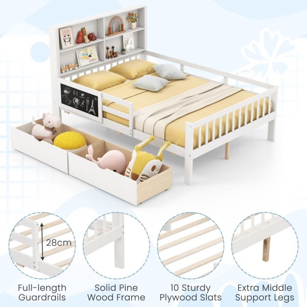 Single/Double Size Bed Frame with 2 Storage Drawers White-Double Size