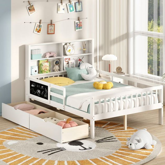 Single/Double Size Bed Frame with 2 Storage Drawers White-Double Size