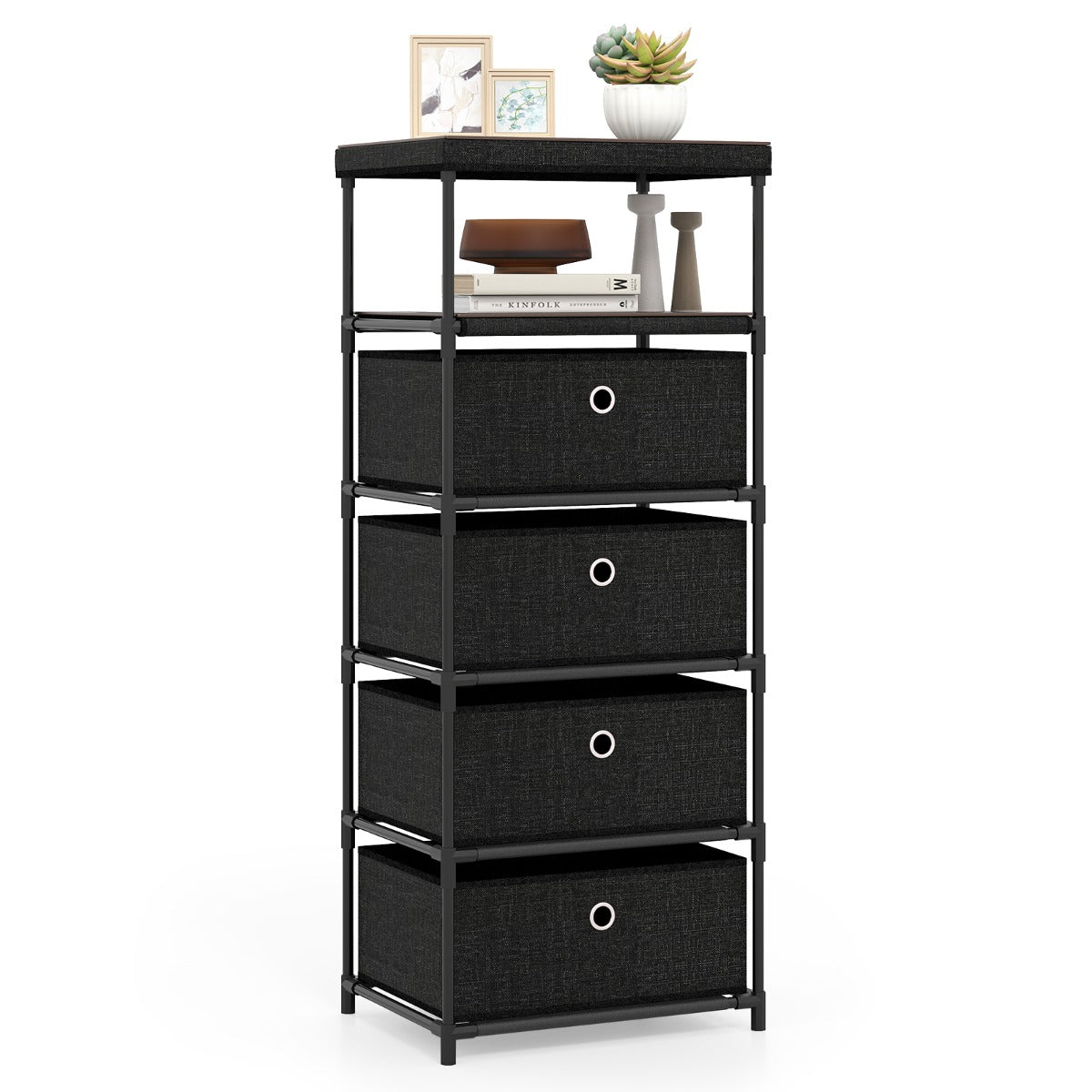 Dresser with 4 Drawer Wood Top and Metal Frame-Black