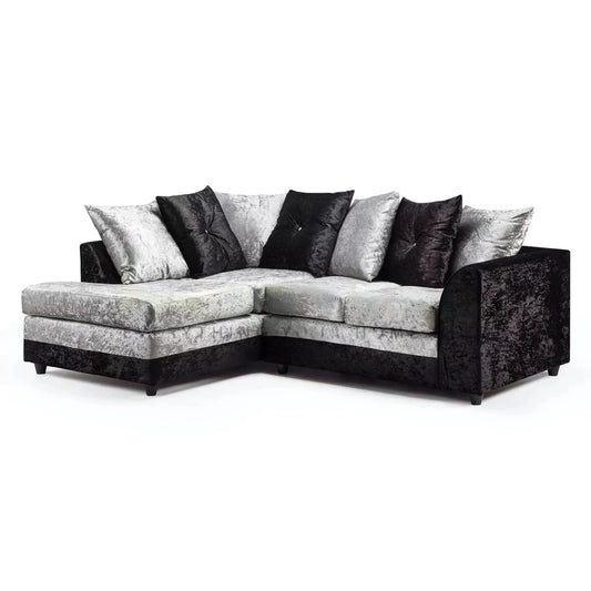 Dyla Crushed Velvet Corner Sofa - Black/Silver