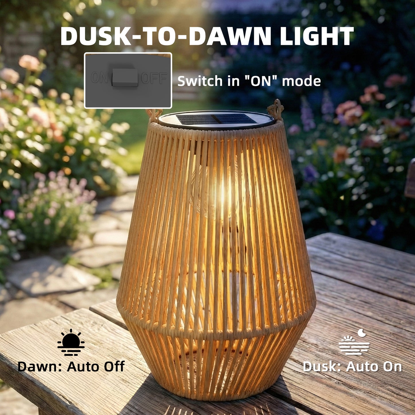 Outsunny Hanging Solar Lanterns, 2 Pack Rattan Solar Lights with Handle for Patio, Pathway, Terrace, Auto On/Off, Brown