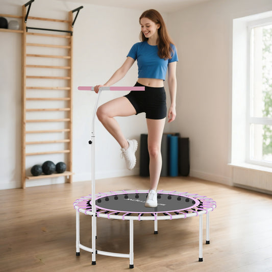 SPORTNOW 40" Fitness Trampoline, Mini Rebounder Trampoline for Adults with 5-Level Adjustable Handle, Indoor Exercise Bungee Rebounder, Max Load 100KG, Purple
