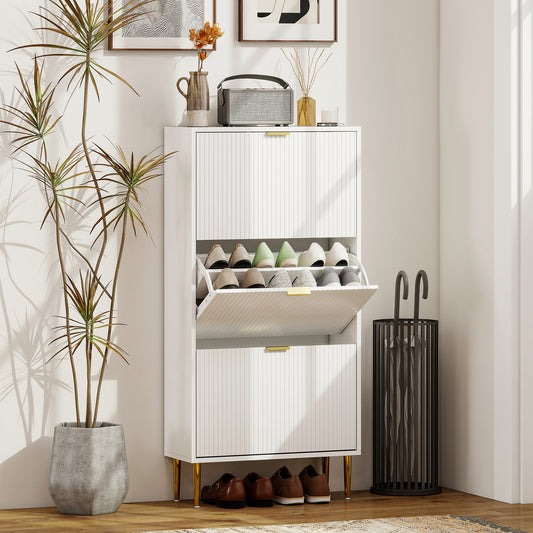 HOMCOM Elegant Three-Drawer Shoe Cabinet - White