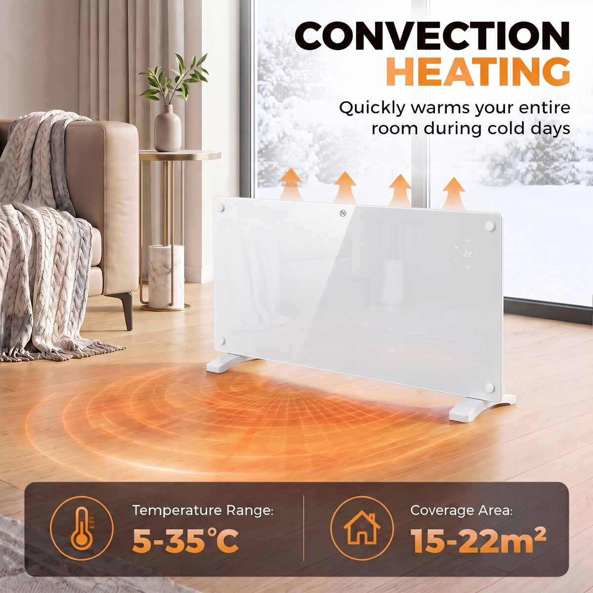 HOMCOM Smart Panel Heater Wall Mounted Freestanding, Electric Heater with Weekly Timer, Open Window & Anti-Frost, 2000W, White