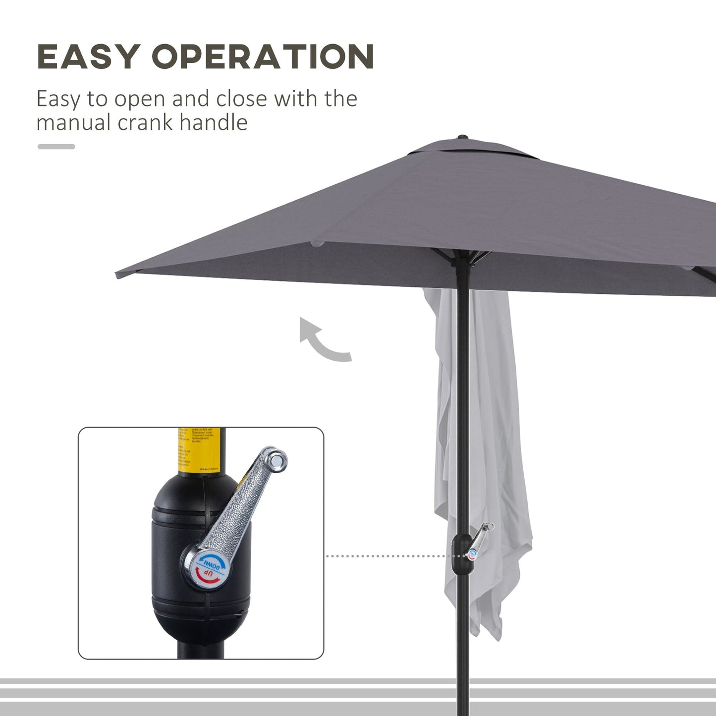 Outsunny Balcony Half Parasol Semi Round Umbrella Patio Crank Handle (2.3 m, Grey)- NO BASE INCLUDED