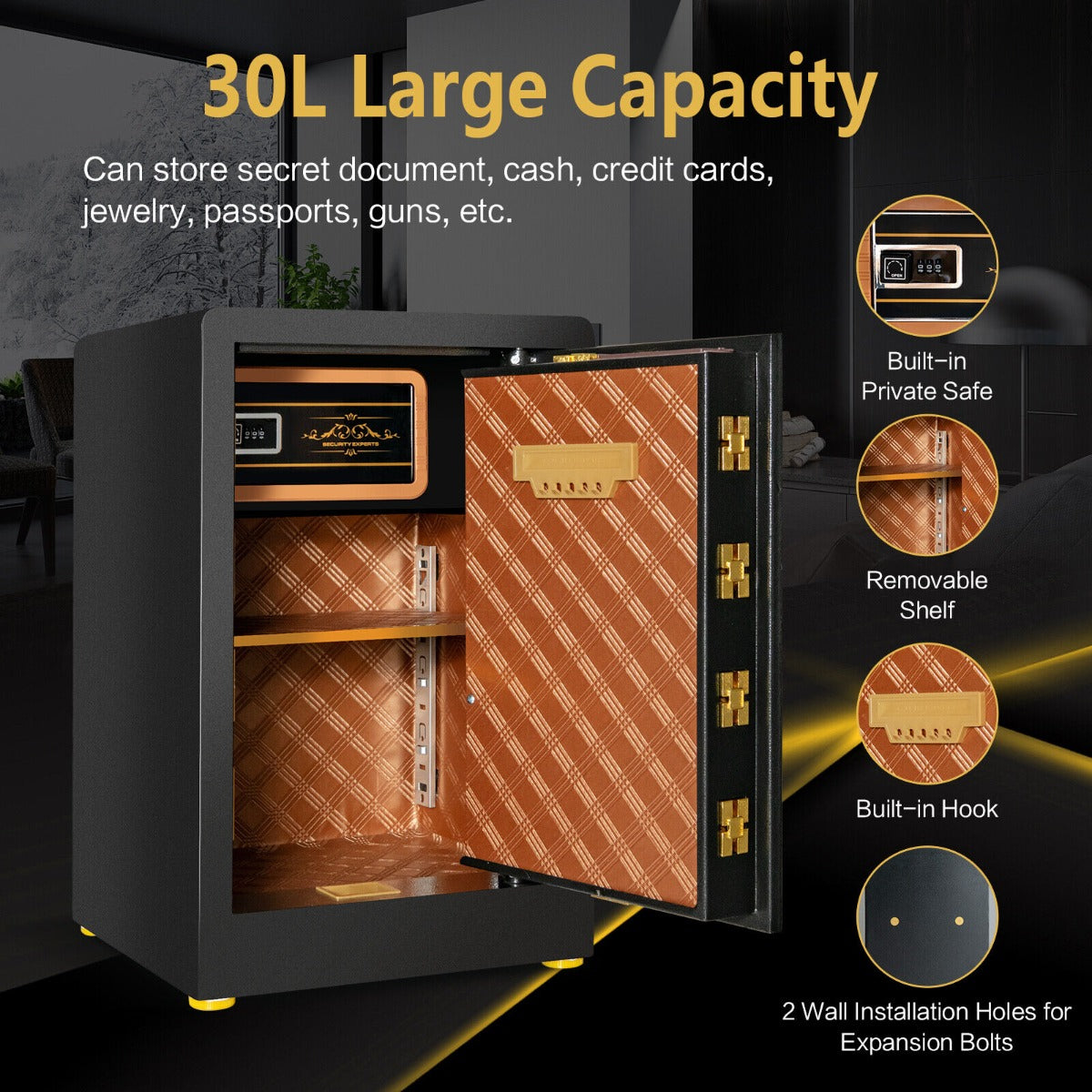 Electronic Safe Box with 3 Opening Ways for Cash Jewelry Deposit-38 x 36 x 58 cm