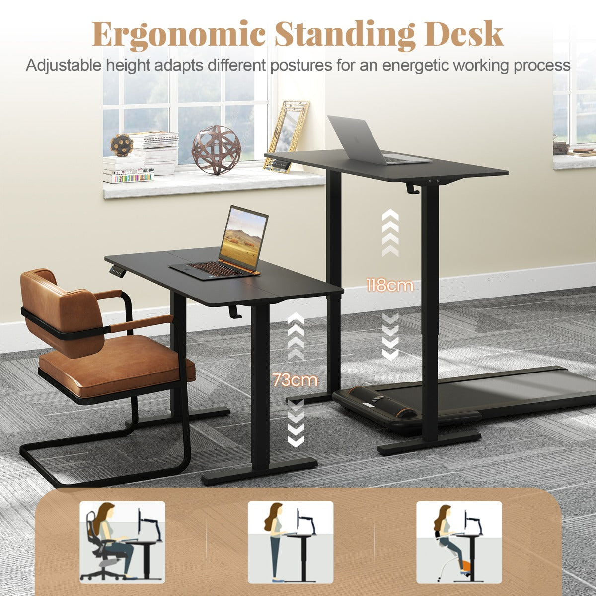 120 x 60 CM Electric Standing Computer Desk with 3 Memory Preset-Black