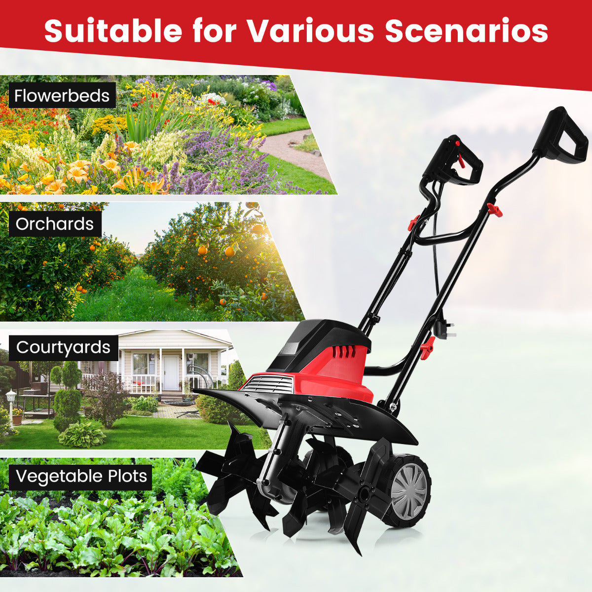 1500W Corded Electric Garden Tiller with 6 Blade Till