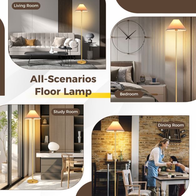 Elegant Floor Lamp with Linen Shade and Foot-Operated Switch-Golden