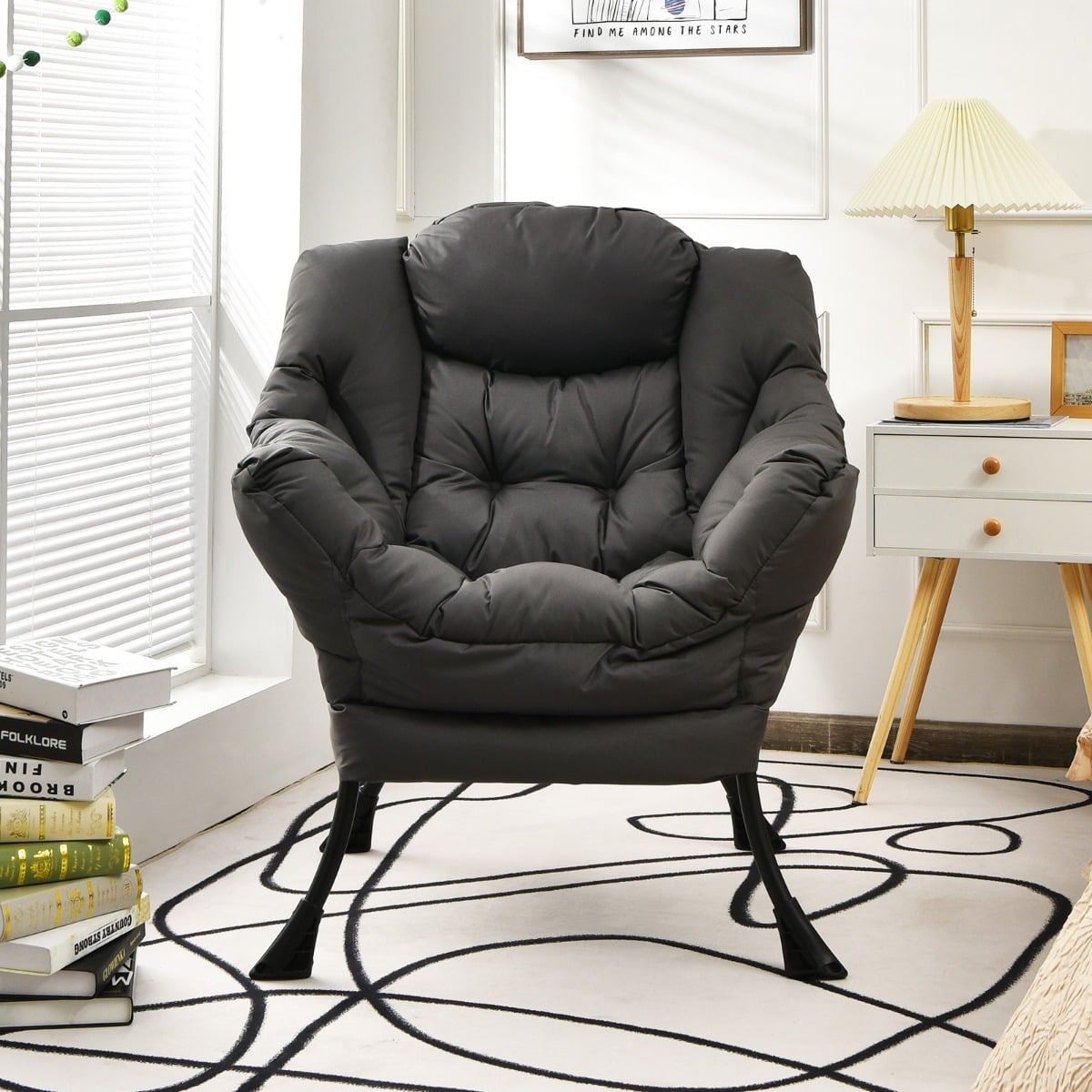 Elegant Polyester Fabric Recliner Chair with Steel Frame-Grey