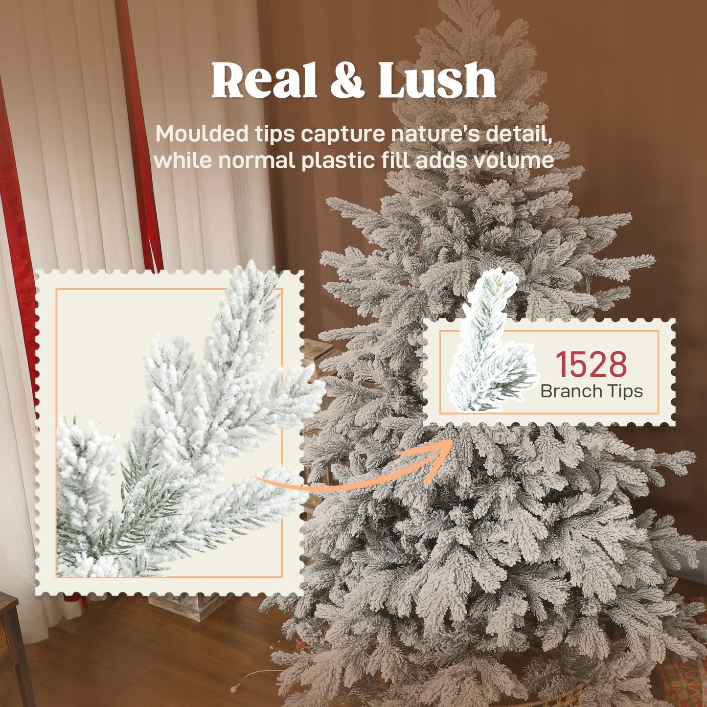 HOMCOM 6ft Snow Flocked Artificial Christmas Tree