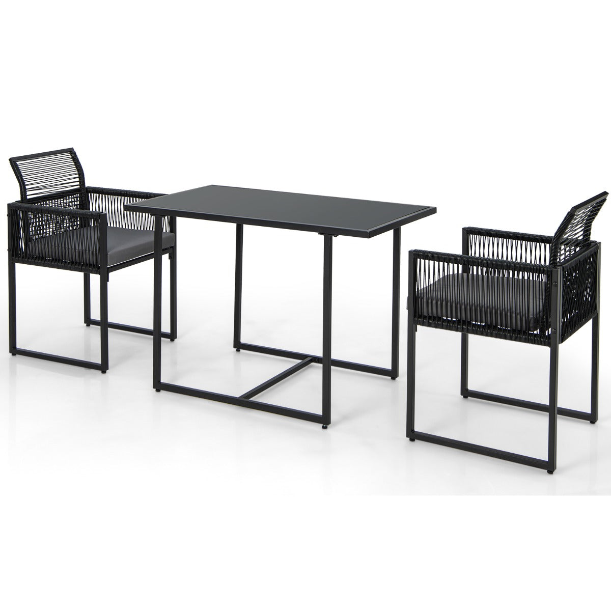 3-Piece Outdoor Dining Set with Folding Backrest & Seat Cushion Patio Furniture Set