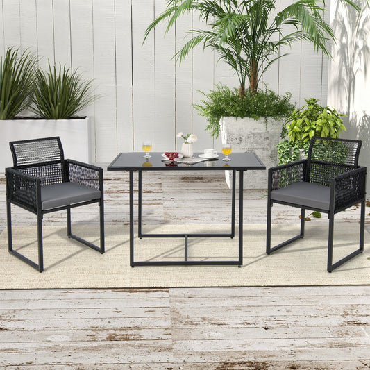 3-Piece Outdoor Dining Set with Folding Backrest & Seat Cushion Patio Furniture Set