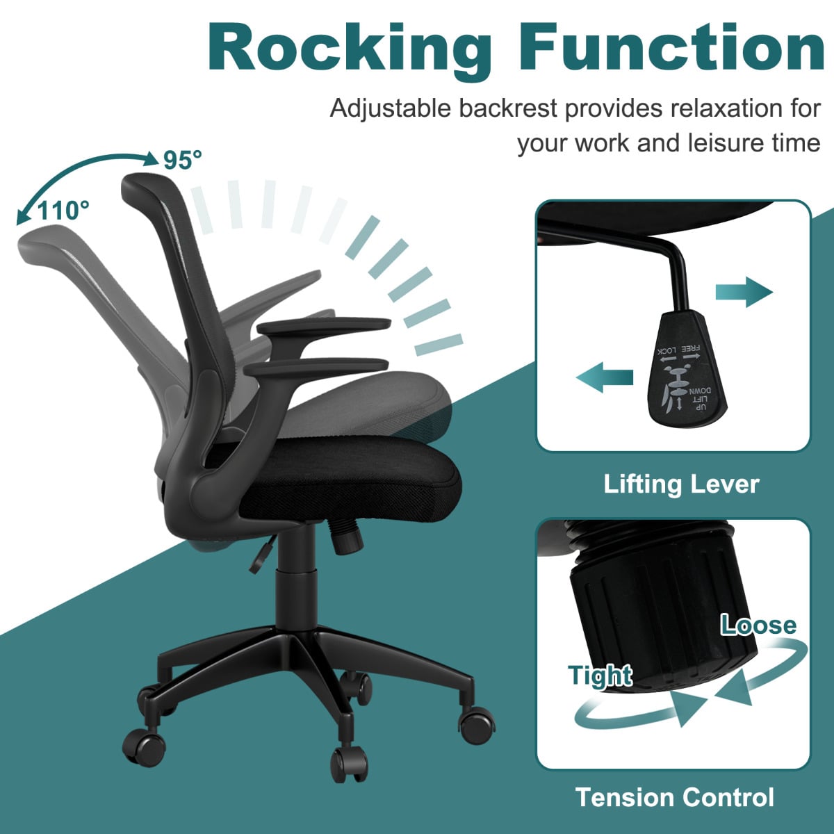 Ergonomic Mesh Office Chair with Adjustable Backrest-Black