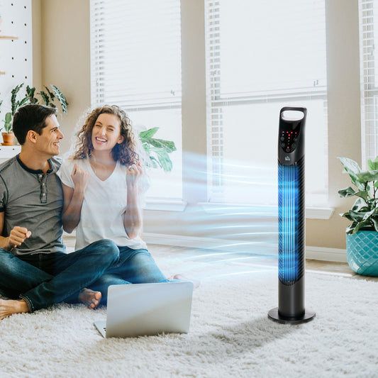 HOMCOM 31 Inch Bladeless Oscillating Tower Fan with 70° Oscillation, Remote Control, 7.5H Timer, 3 Speed 3 Modes, Electric Floor Standing Cooling Fan for Home Bedroom Office, Black