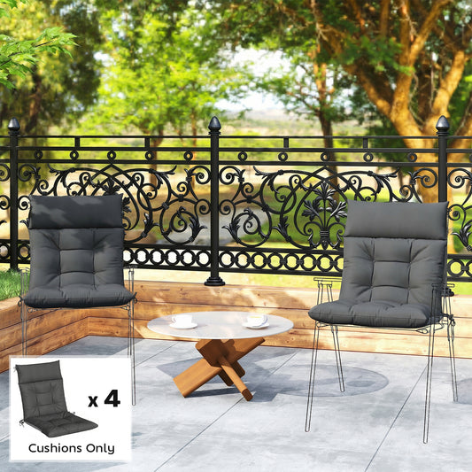 Outsunny Patio Chair Cushions Set of 4, Waterproof Non-Slip Lounge Chair Cushions, 112x53cm, Dark Grey