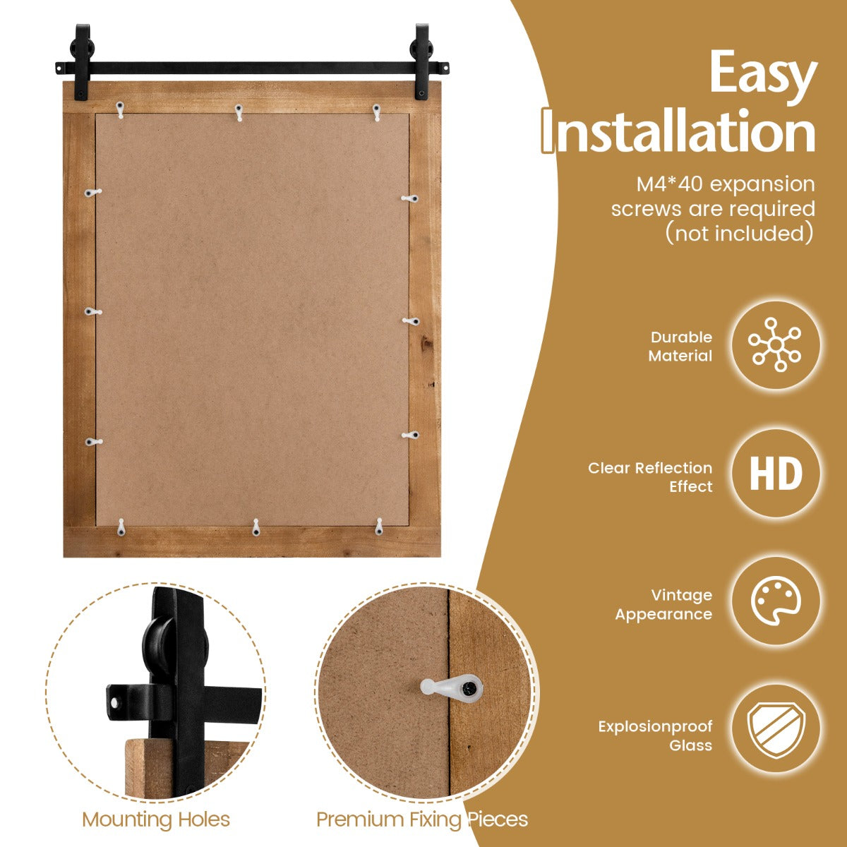 30 x 22 Inch Wall Mount Mirror with Wood Frame-Brown