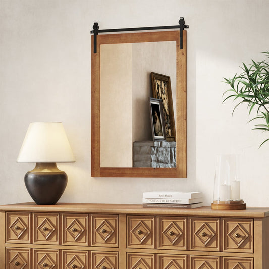 Farmhouse Rustic Bathroom Wall Mirror with Wood Frame-Brown