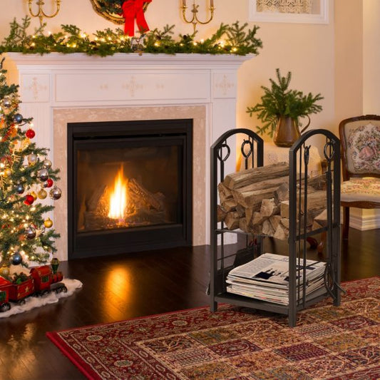 Fireplace Log Rack with 4 Tools Set Fireside Firewood Holder