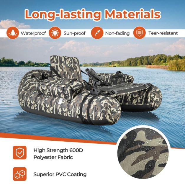 Inflatable dinghy with fish ruler & rod holder & paddle fishing boat camouflage