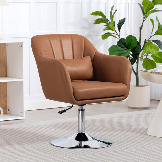 HOMCOM Swivel Accent Chair, Microfiber Cloth Tub Vanity Chair, Modern Armchair with Adjustable Height and Lumbar Support for Living Room Bedroom Salon Make up Room Dressing Table, Brown