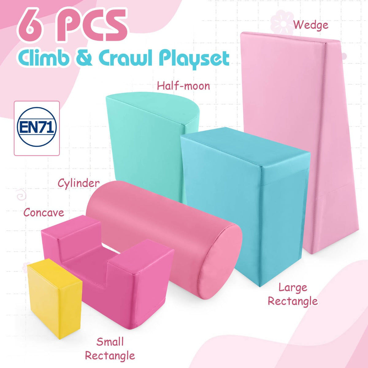 6 Pieces Indoor Climb and Crawl Activity Playset for Kids-Pink