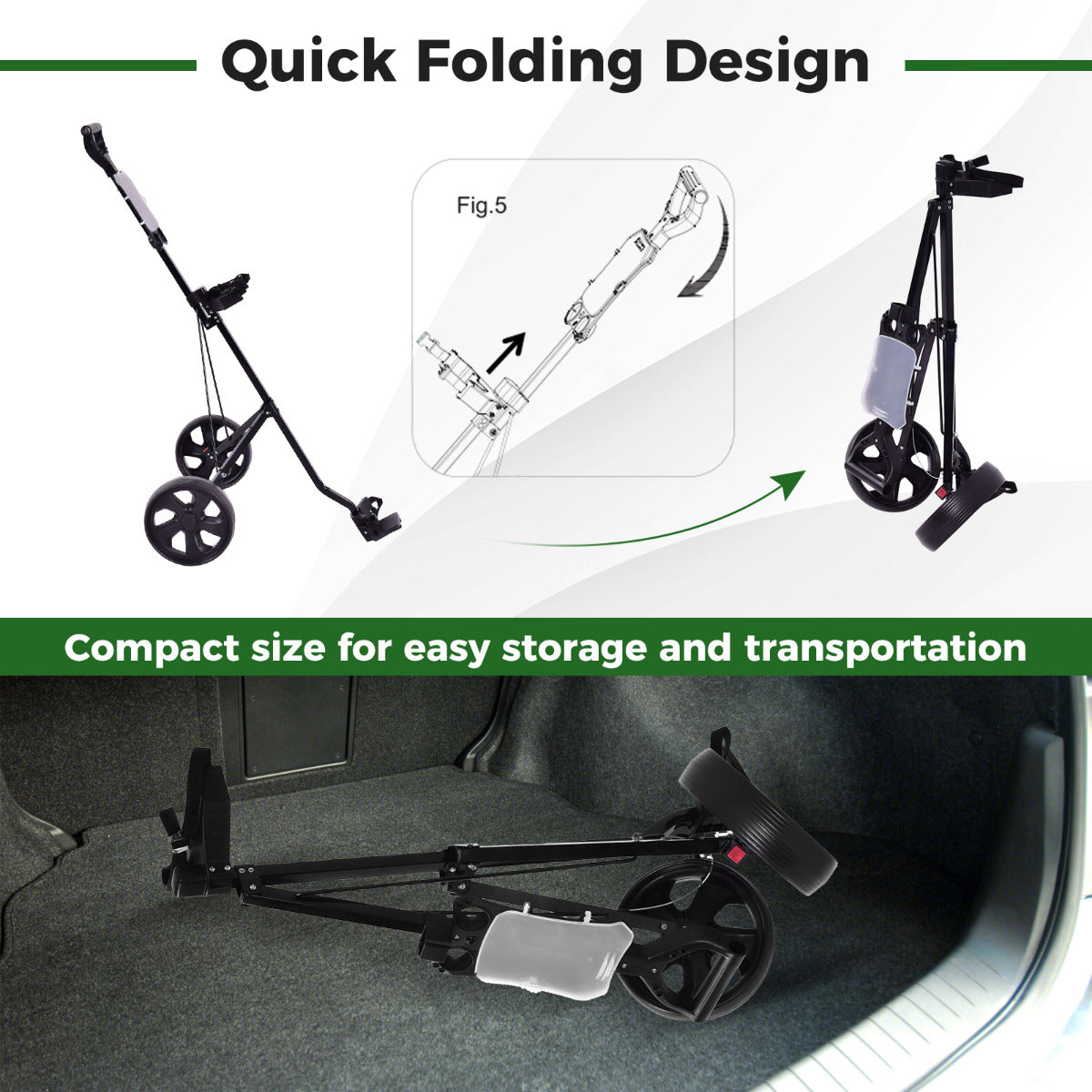 Foldable 2 Wheels Foldable Golf Cart with Scoreboard-Black
