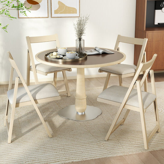 Foldable Dining Chair Set of 8 with Padded Seat and Curved Backrest-Beige
