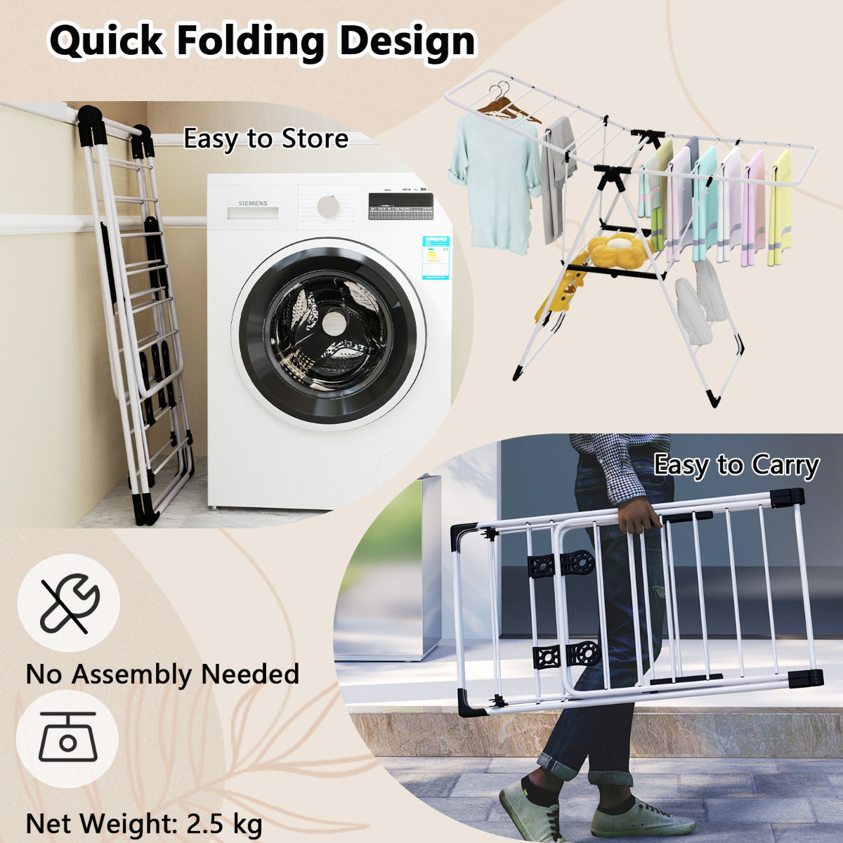 Portable Laundry Clothes Storage Drying Rack