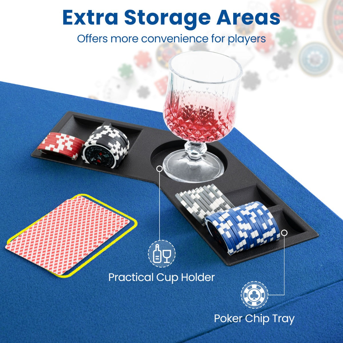 120CM 8-Player Foldable Poker Table Top with Carrying Bag-Blue