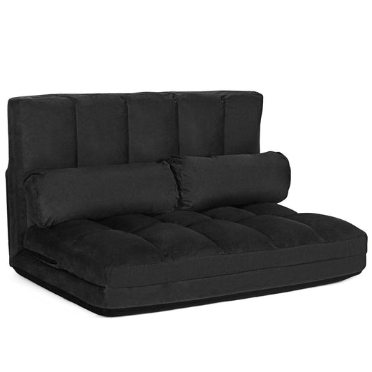 Foldable Floor 6-Position Adjustable Lounge Couch-Black