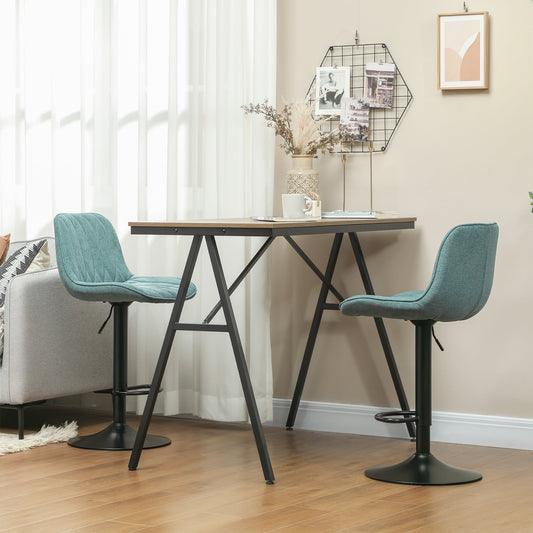 HOMCOM Set of Two Linen-Look Bar Stools - Blue