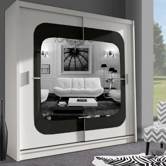 Chelsea White with Black Strip 2 Door Mirrored Sliding Wardrobe - 150cm and 203cm