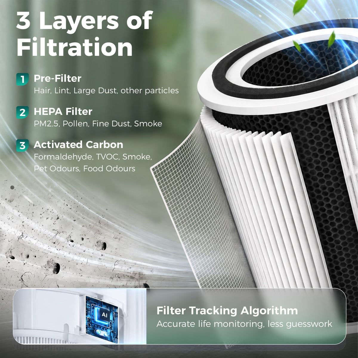 HOMCOM Smart Air Purifier for Home, HEPA Filter, Sleep/Auto Mode, 27m², Air Cleaner, App & Voice Control, Quiet, AQI Indicator
