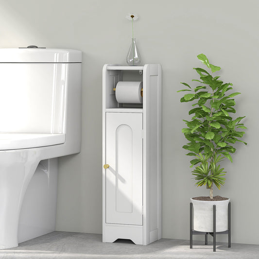 HOMCOM Small Bathroom Storage Cabinet with Toilet Roll Holder - White