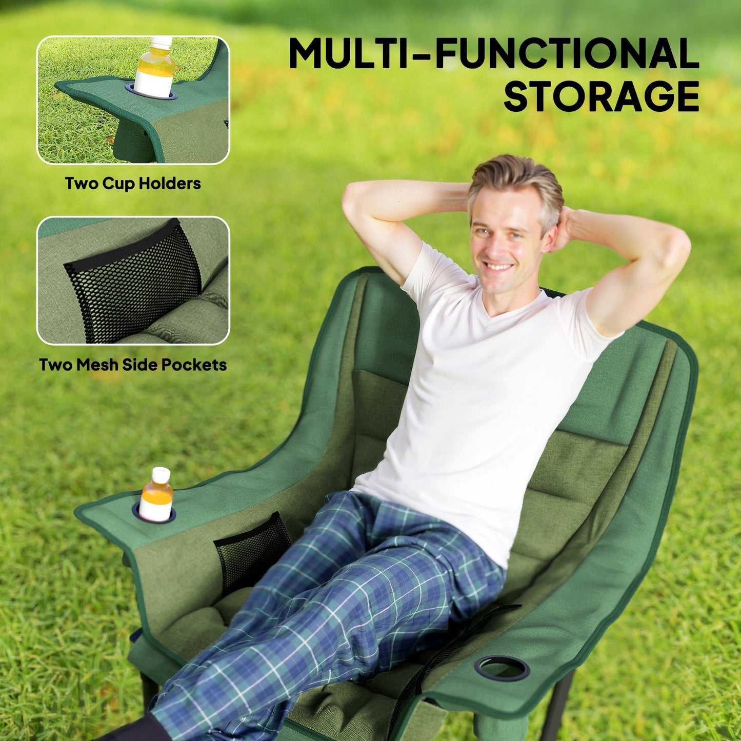 Outsunny Portable Padded Camping Chair, with Bag - Olive Green