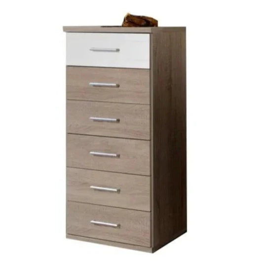 Oak Finish Chest of Drawers LAOS Tallboy Medium Chest, 6 Drawers