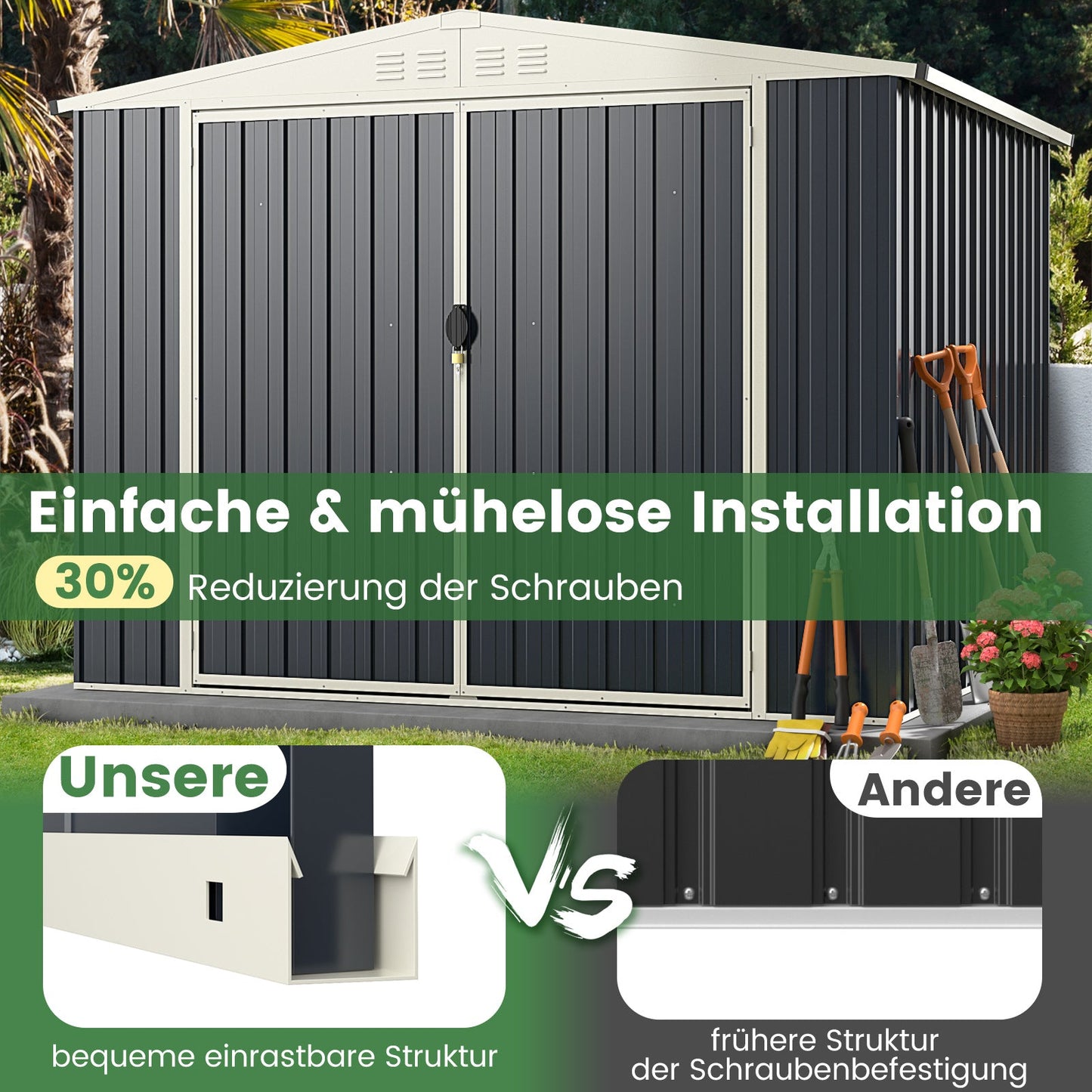 7.5 x 6.3 FT Metal Outdoor Storage Shed with Lockable Door-Gray