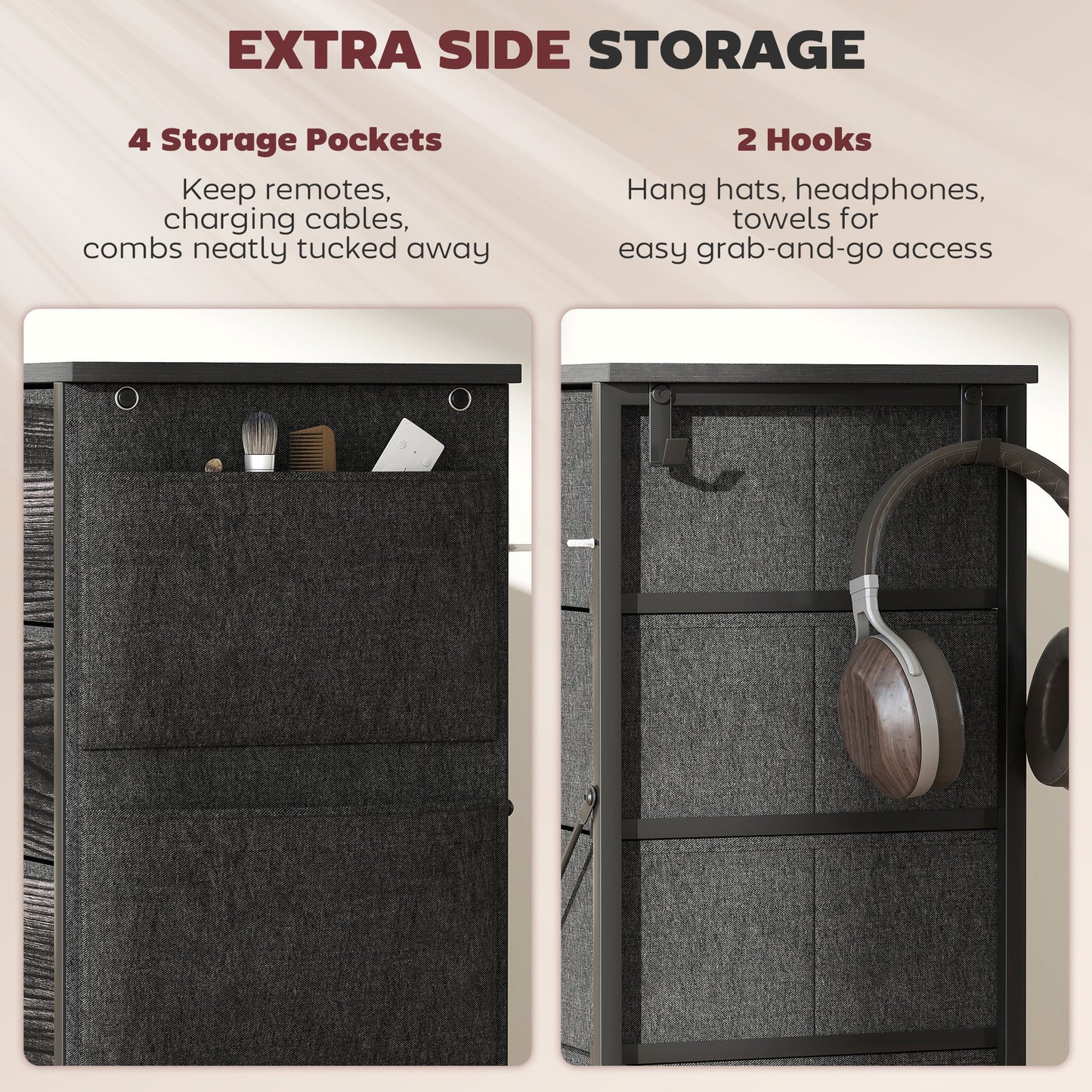 HOMCOM Chest of Ten Fabric Drawers - Black