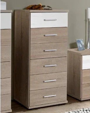 Oak Finish Chest of Drawers LAOS Tallboy Medium Chest, 6 Drawers